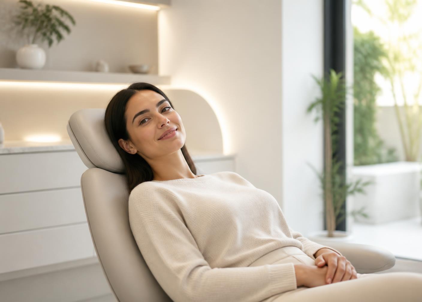Relaxed patient in a calm dental hygiene chair